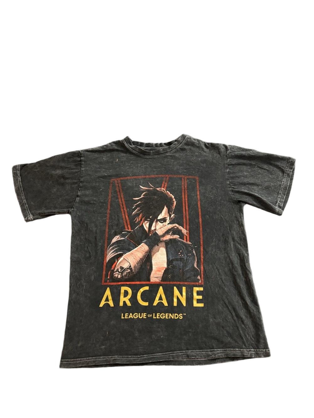Arcane Vi Graphic Tee Black Acid Wash League of Legends Shirt Large - Picture 2 of 7